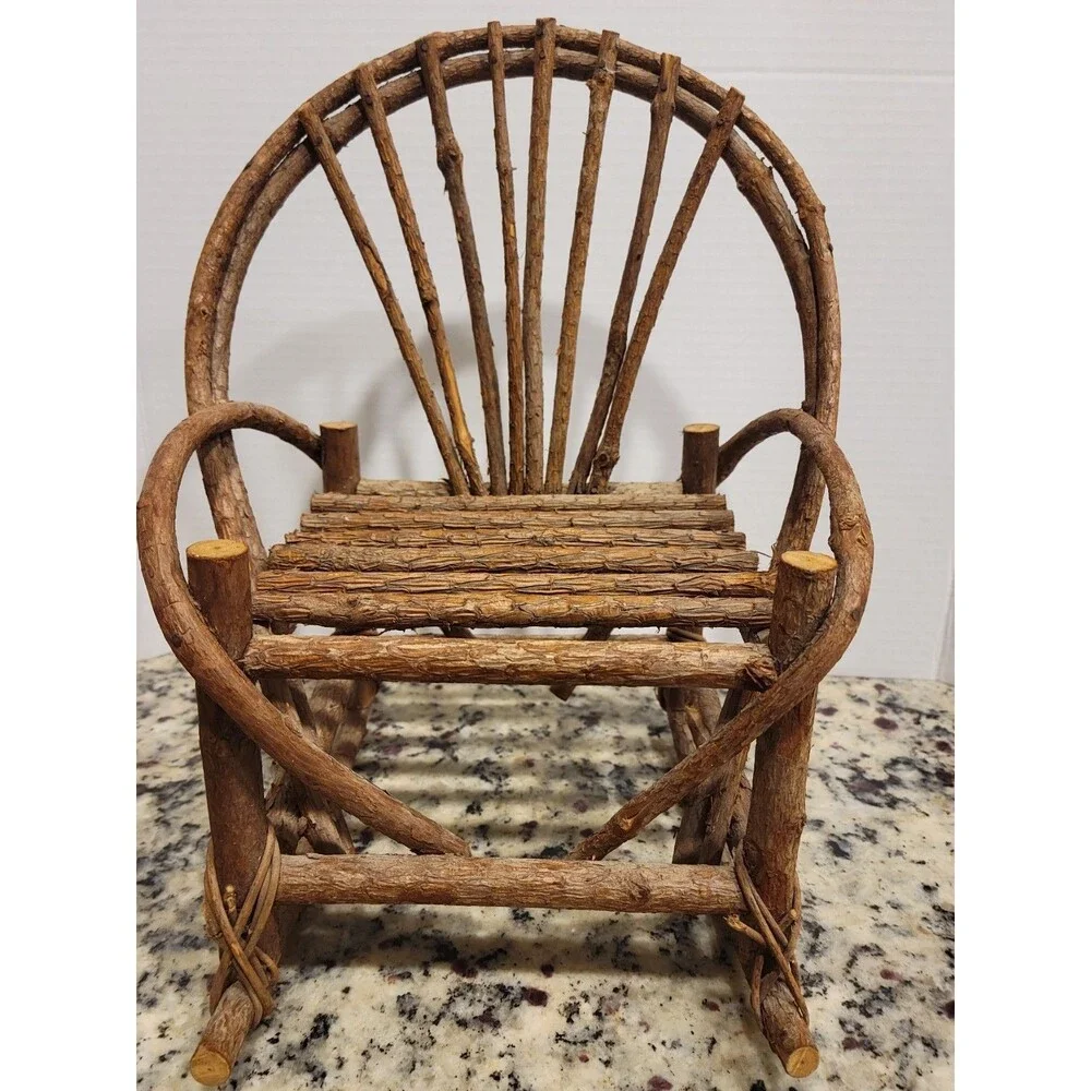 Rustic Twig Wood Dollhouse Rocking Chair, Brown, 11in H x 10in L x 8in W
